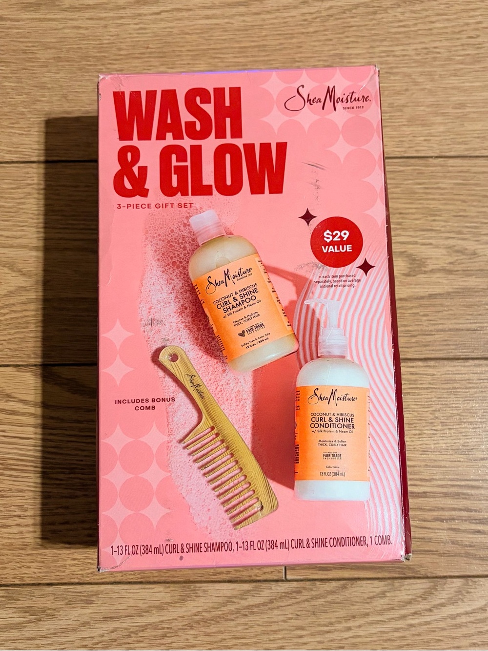 Shea Moisture Coconut & Hibiscus Shampoo & Conditioner Set Gift Box + Comb NIB